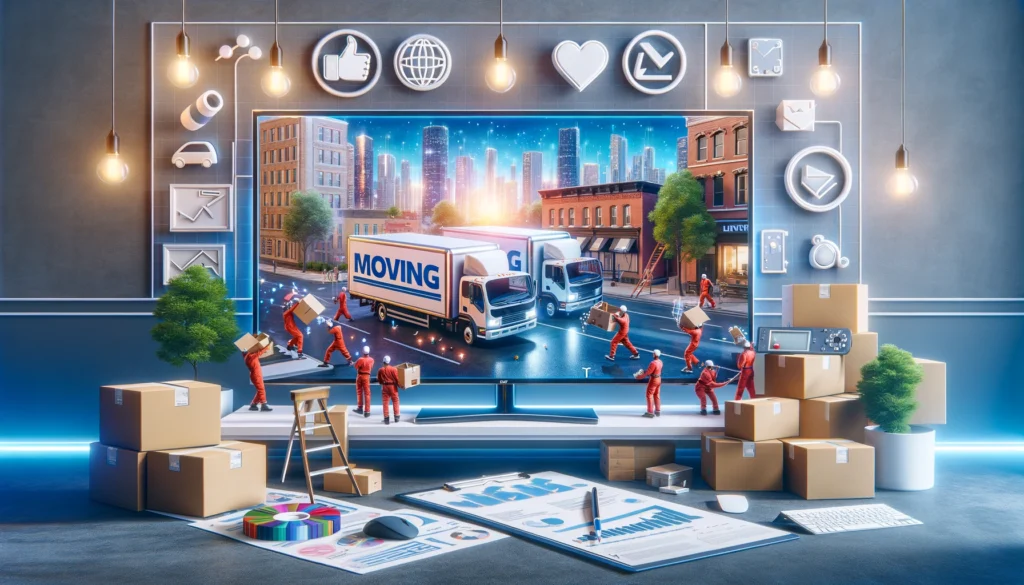moving company standing out in the competitive market. The scene is set in a commerc